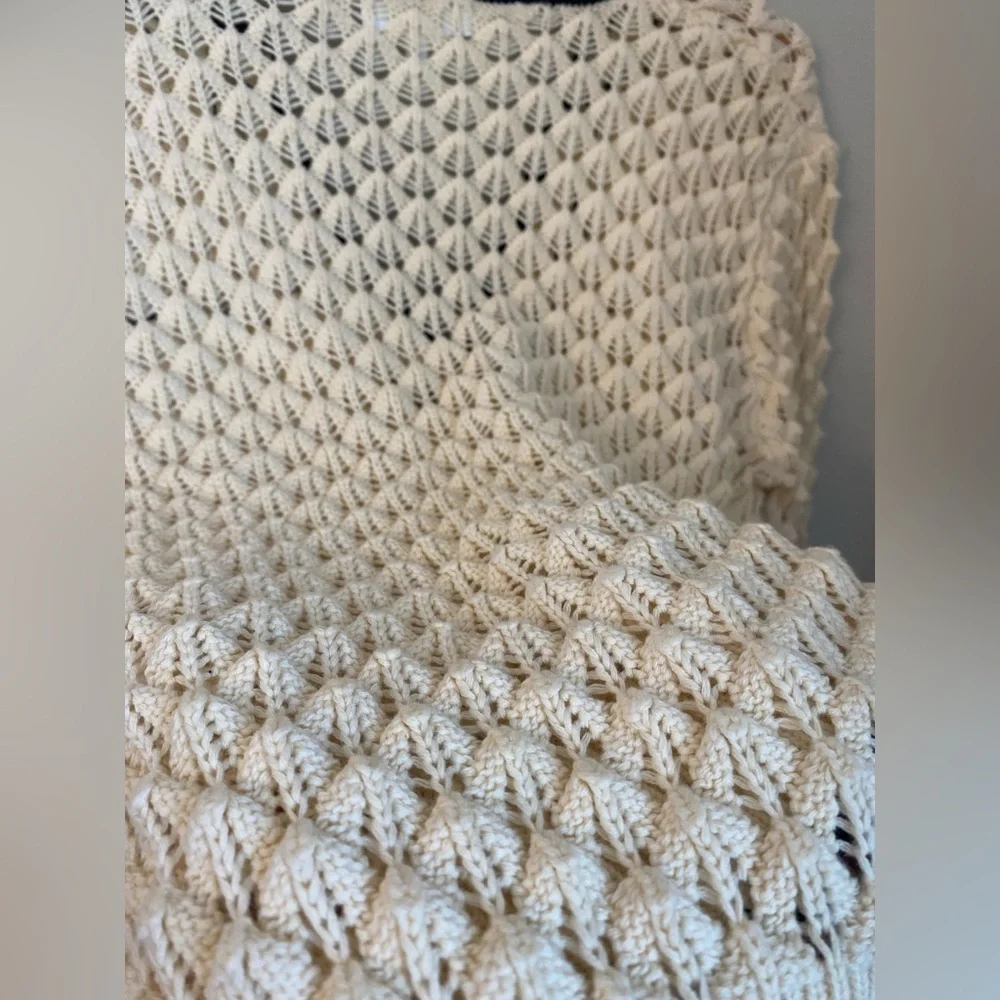 Heartloom Sybil Sweater Crochet Knit V Neck Ivory Size Small Preppy Cottagecore - Picture 12 of 16
